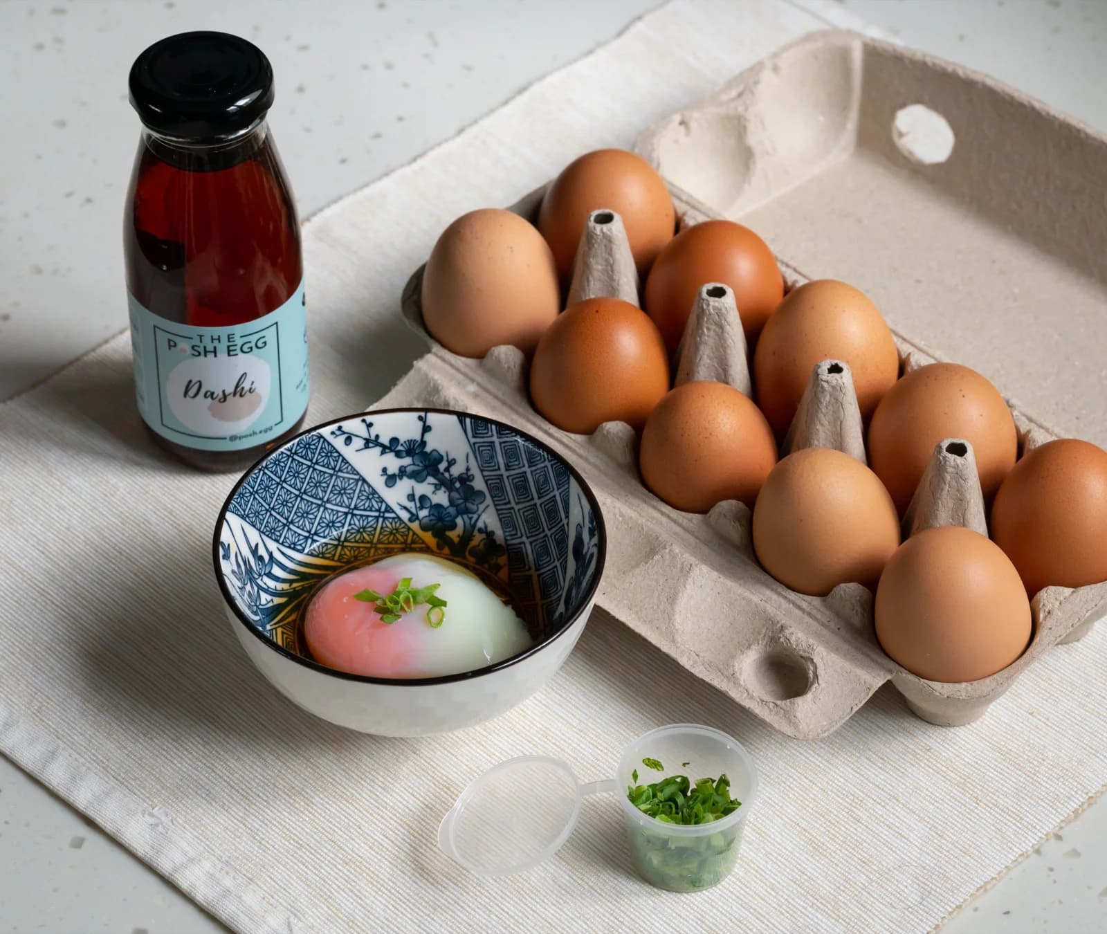Posh Egg Box — 10 onsen eggs, dashi soy sauce, and spring onions